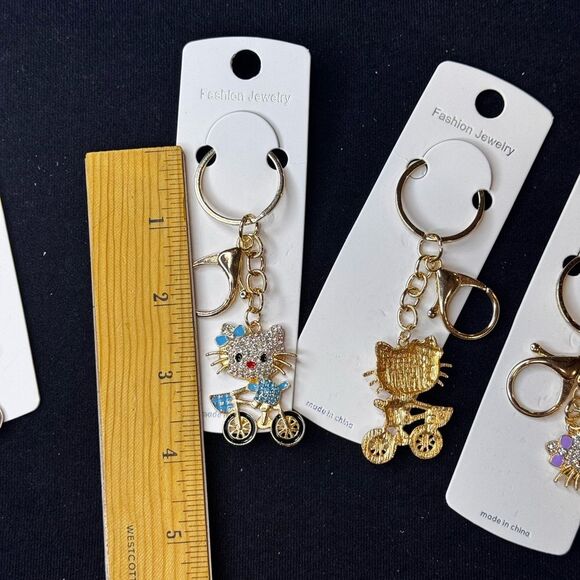 Mint BAG CHARM Sparkly Cat on Bicycle Keychain/Purse Charm Blue - Picture 5 of 11